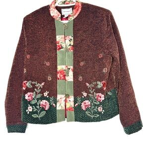 Napa‎ Valley Womens Floral Embroidered Cardigan S Grandma Cottagecore Patchwork
